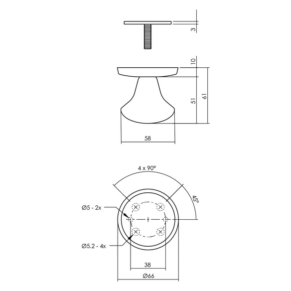 Türknopf, D.66x10 mm