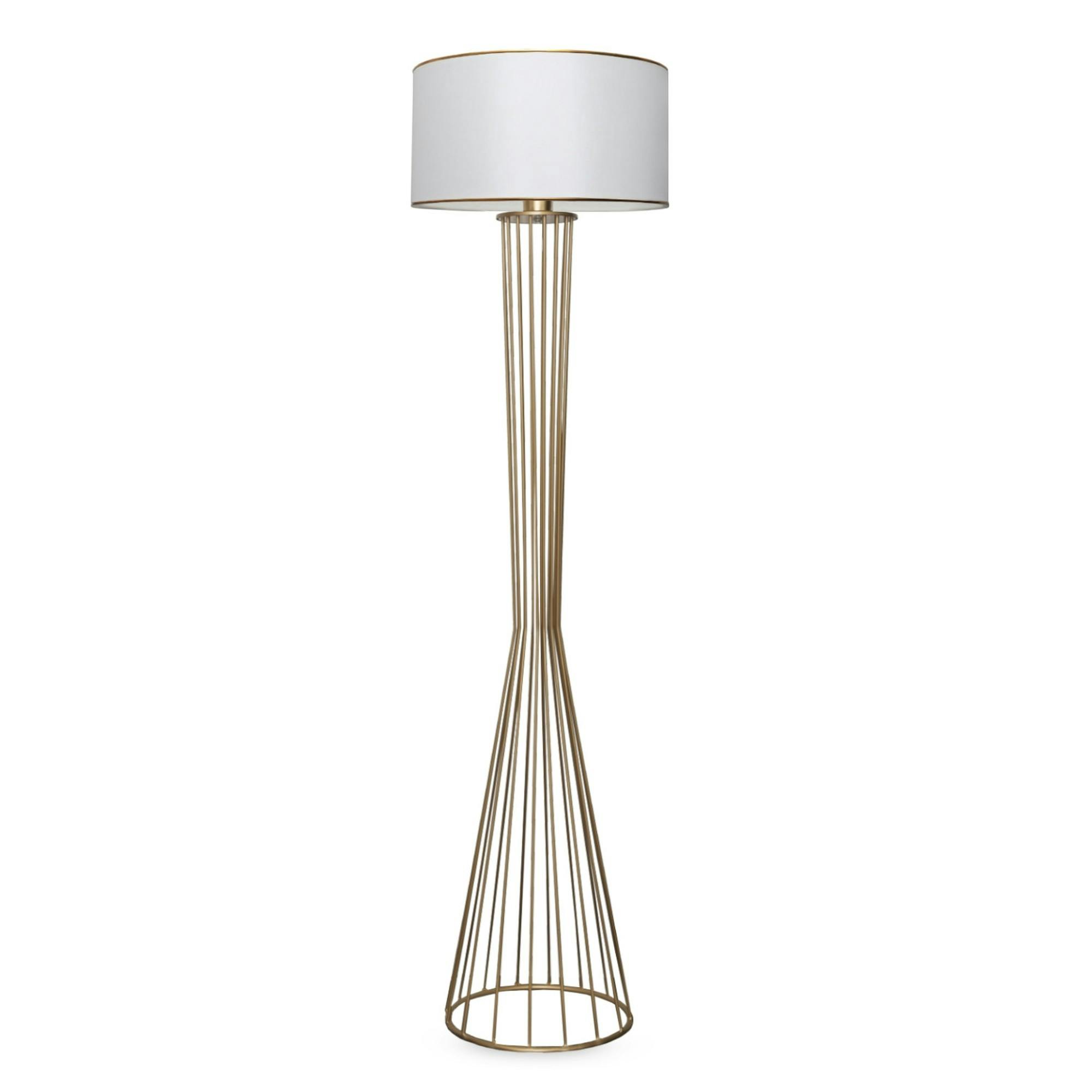 Lampadaire salon moderne doré avec abat-jour blanc SINOP