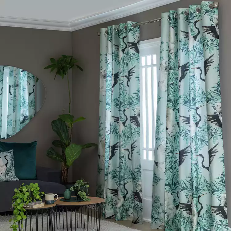 Habitat Crane Print Eyelet Curtains - Multi - 117x137cm