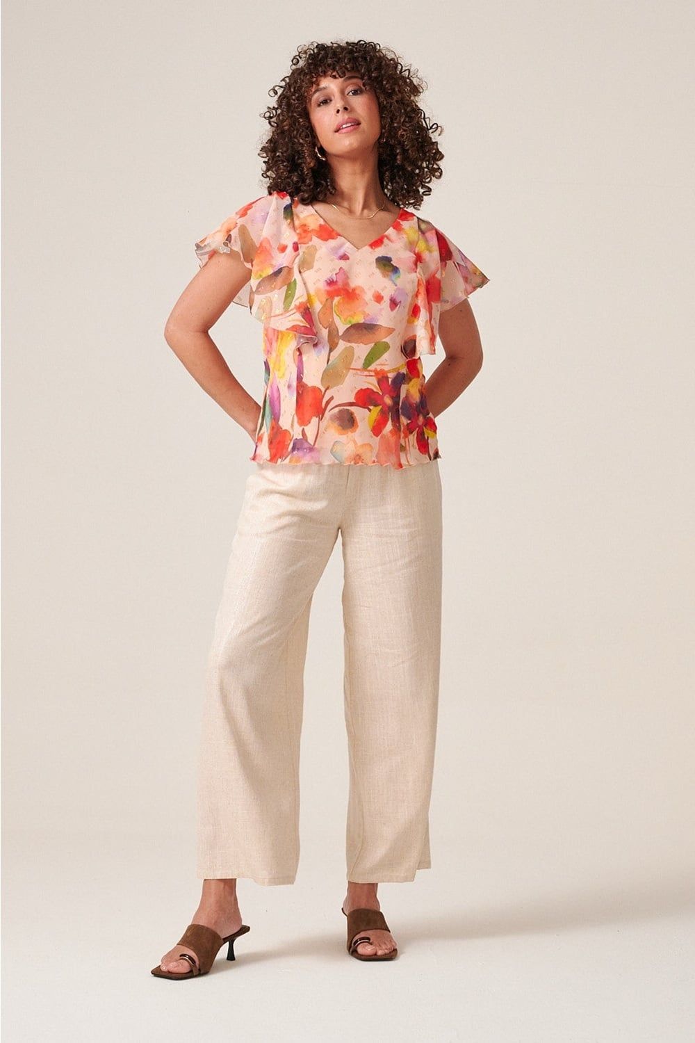 Klass. Bold Floral Shimmer Print Bias Cut Top