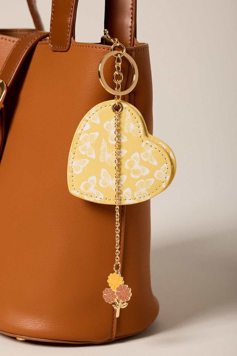 Butterfly Print Heart Mirror Keychain