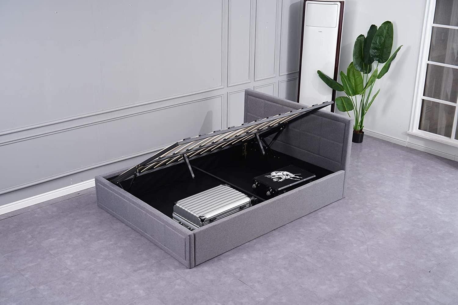 KOSY KOALA Ottoman Storage Bed Grey 4ft6 Double with 1 Mattress Wooden Fabric Bedroom Furniture