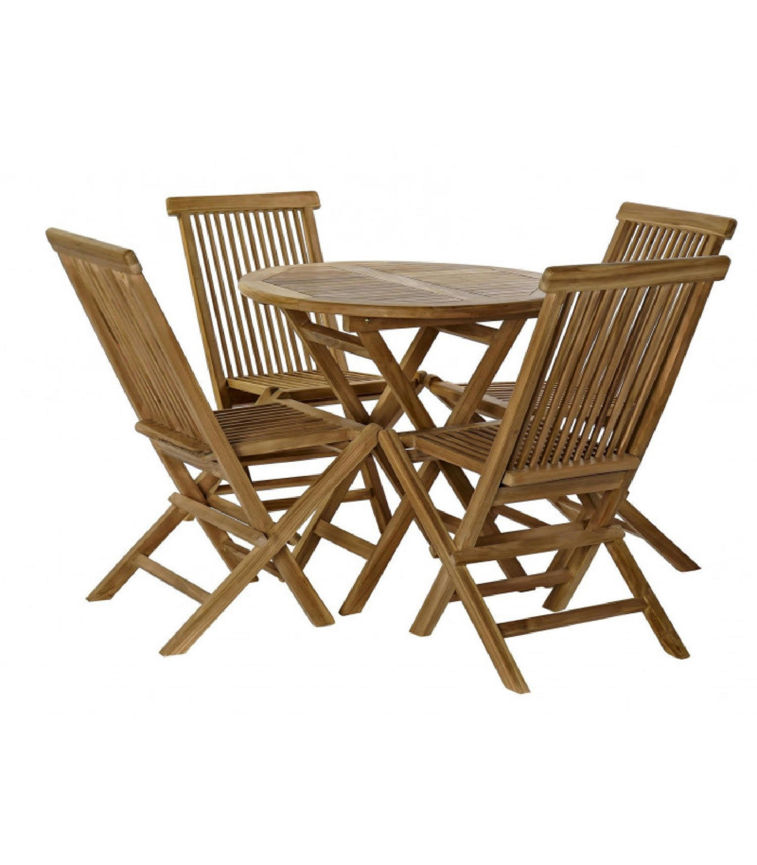 TECK - Salon de jardin 1 table ronde + 4 chaises teck pliables
