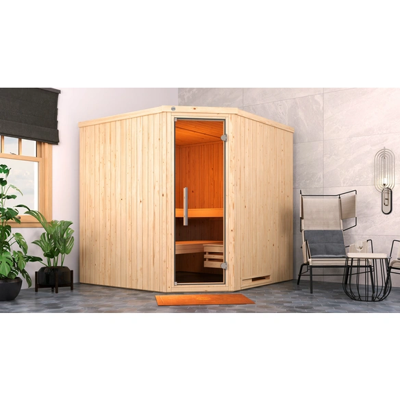 Ecksauna »VARBERG 3«, 8 Personen, inkl. 7,5 kW Ofen mit externer Steuerung
