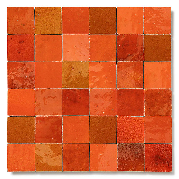 Carrelage Zellige Marocain Orange Pétillant 5x5 cm(vendu par plaque de 30x30 cm soit 0,09 m²) - RO'MA NATURE