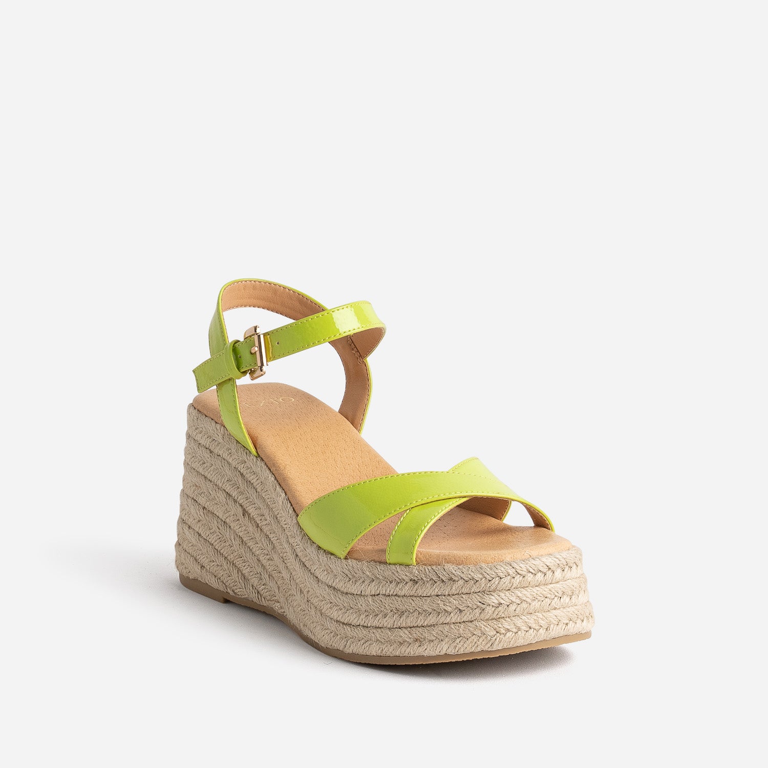 Sandale compensée TEXTO lime verni