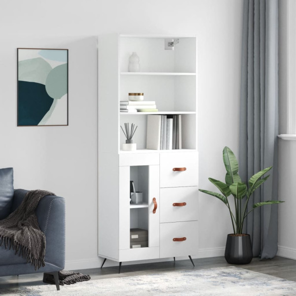 Szafka Regał Witrynka Biała z Drzwiami Szklanymi 69.5x34x180 cm do Salonu