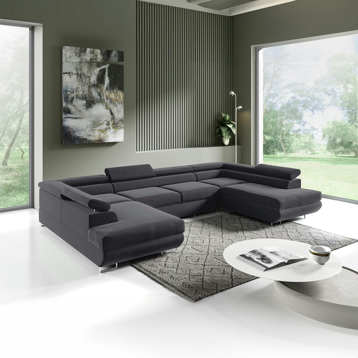 - Canapé en u 5 places convertible gris anthracite