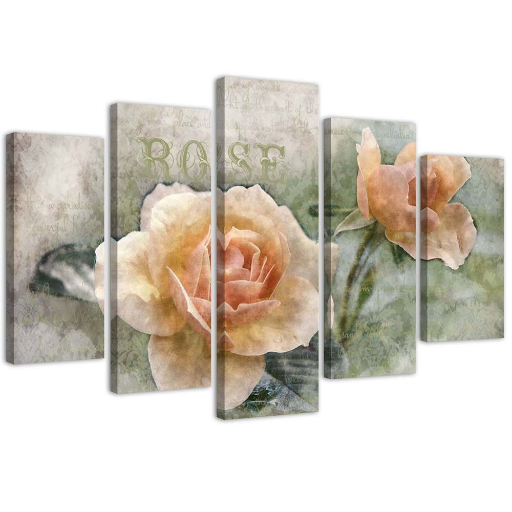 Feeby Obraz 5 częściowy Herbaciane róże shabby chic 100x70