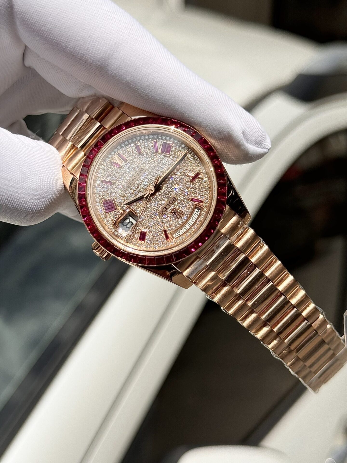 Rolex Day-Date RG Plated Diamond Dial Diamond 40mm Super Clone