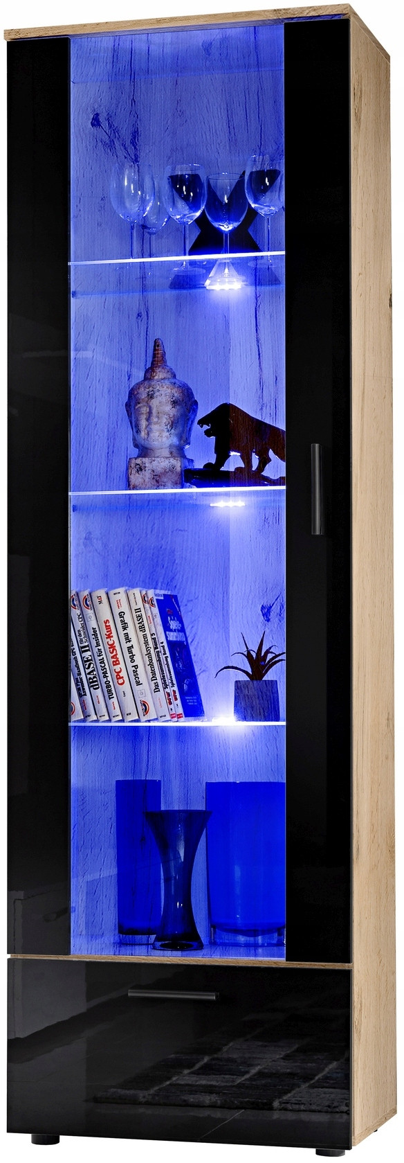 Witryna Szklana Regał Salon Dąb Wotan/Czarny z Półkami Bez LED 192x60