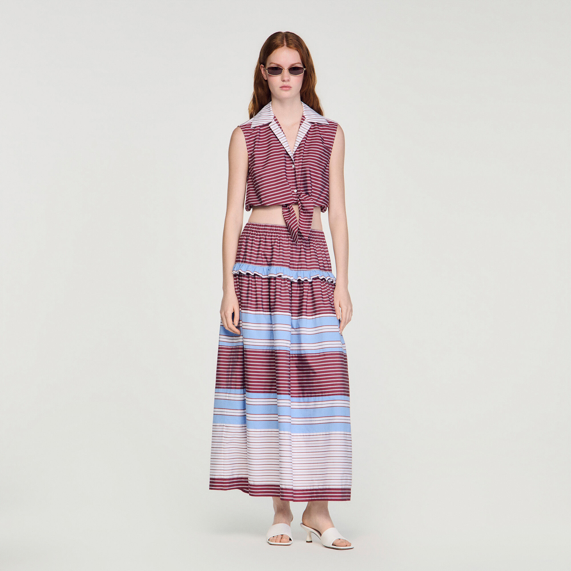 Chemise courte en coton à rayures
