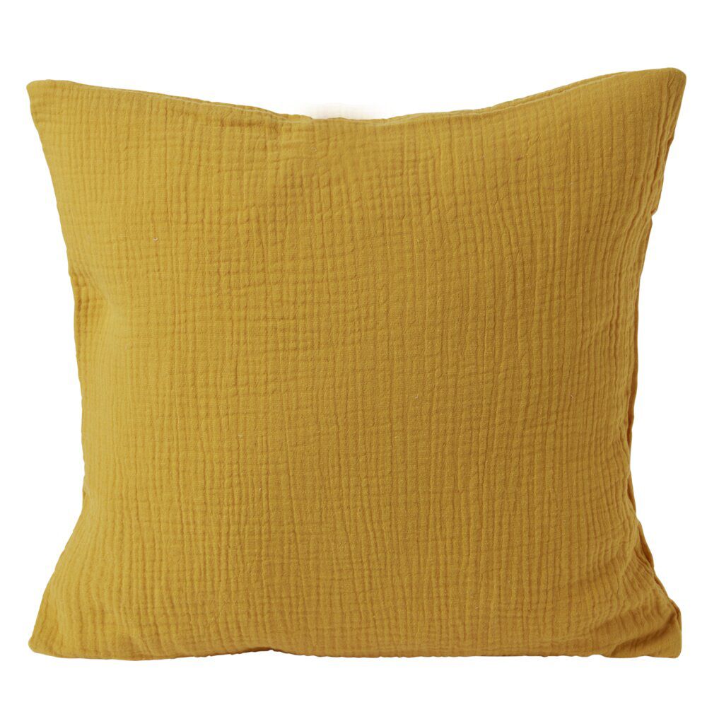 Housse de coussin 40x40cm gaze de coton jaune
