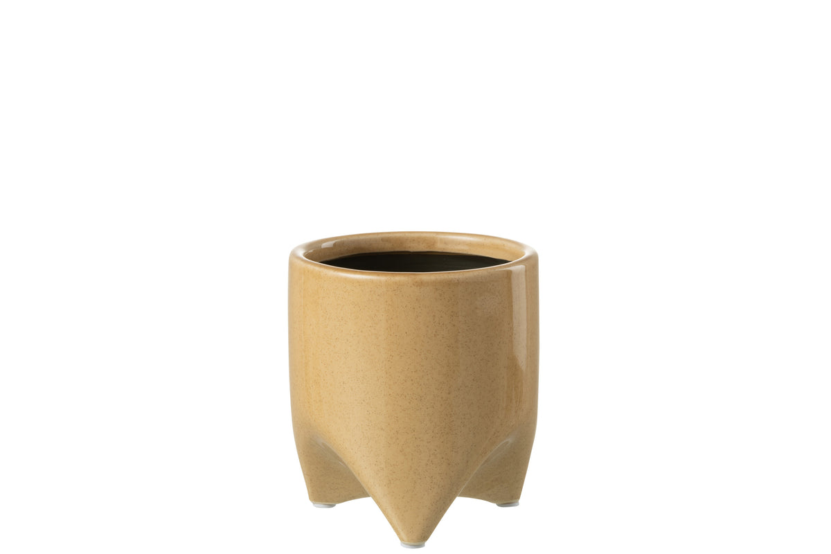 J-Line bloempot Helia - keramiek - lichtbruin - small - 2 stuks - Ø 12.5 cm