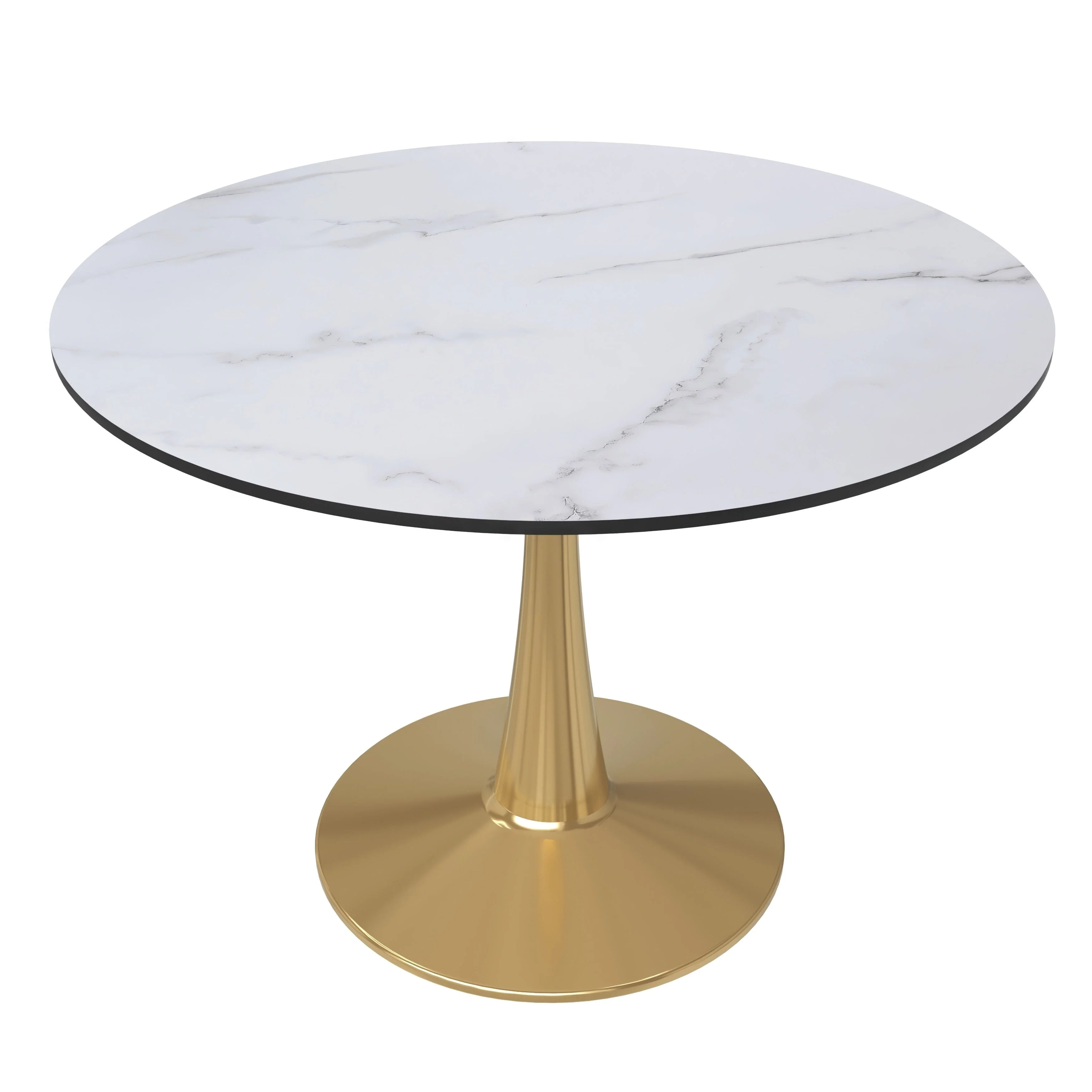 LeisureMod Bristol 40 Round Dining Table for 4 with MDF Tabletop in Gold Steel Base for Kitchen & Dining Room