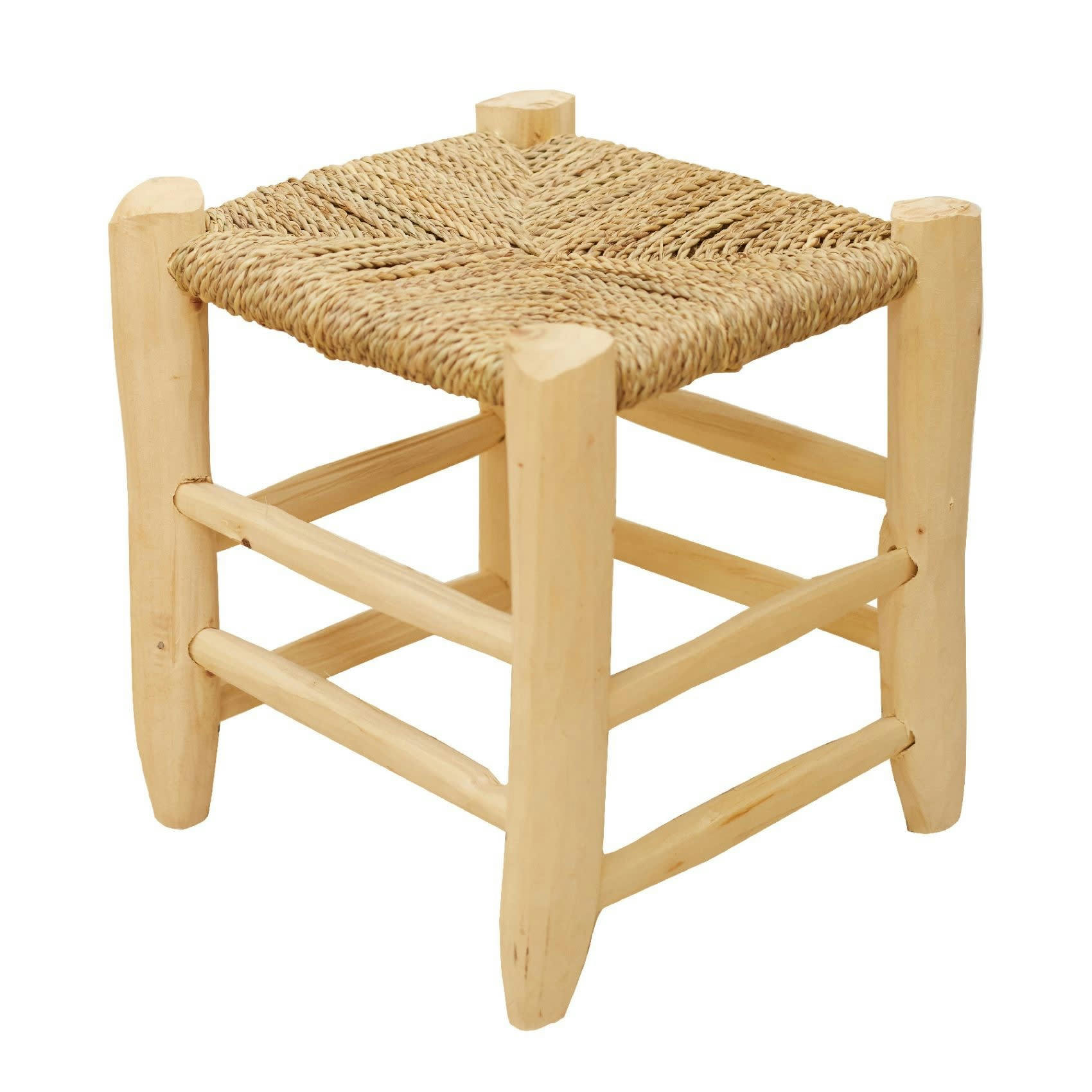 - Tabouret marocain bois de laurier osier/bois naturel 30 cm