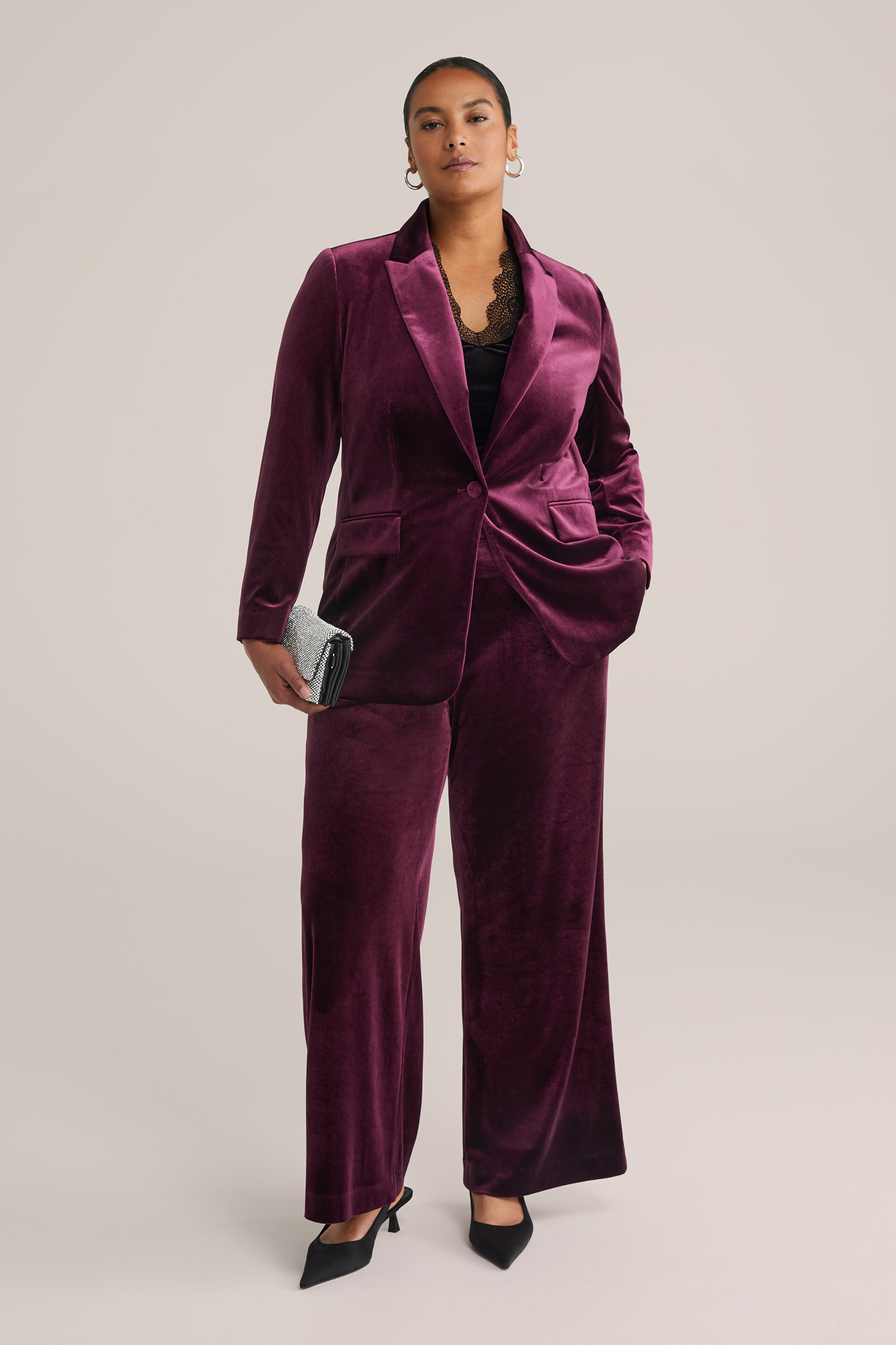 Dames velvet wide leg pantalon - Curve