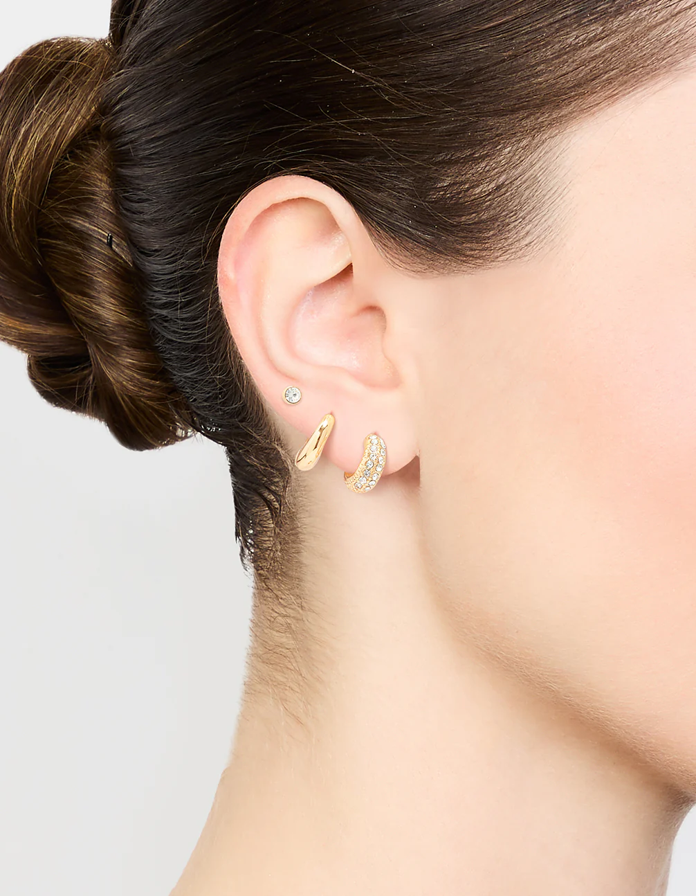Gold Diamante Stud & Huggie Earrings 3-Pack