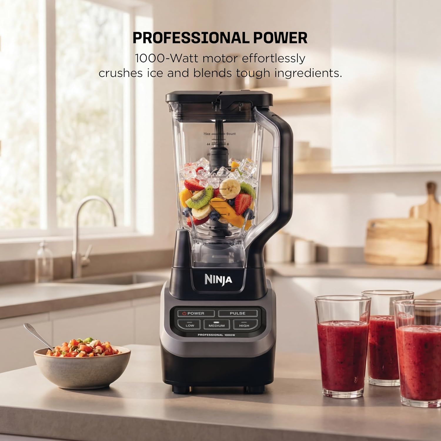 Ninja Professional Blender, Smoothie Blender, Drink Mixer, Grinder, Ice Crusher, Frozen Fruit Blending | Professional 1000 W Power, Total Crushing ™ Technology, XL 72-oz. Pitcher Black, Grey, BL610