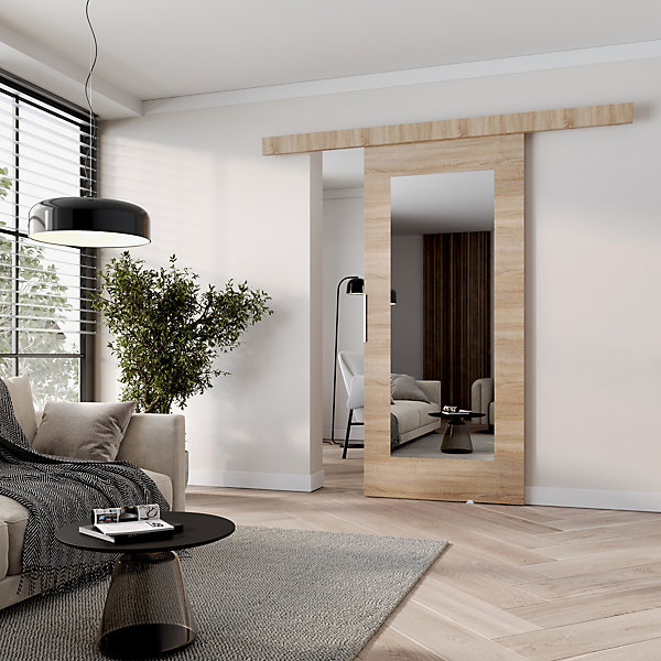 MINIO go for it, porte coulissante CLEAN I 96 cm portes de chambre, avec miroir, Chêne Sonoma