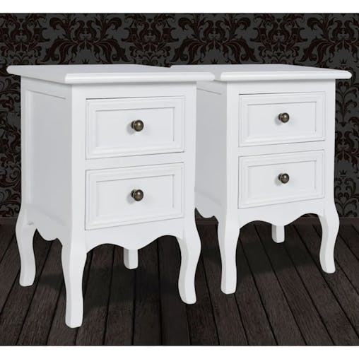 NNEVL Nightstands 2 pcs with 2 Drawers MDF White