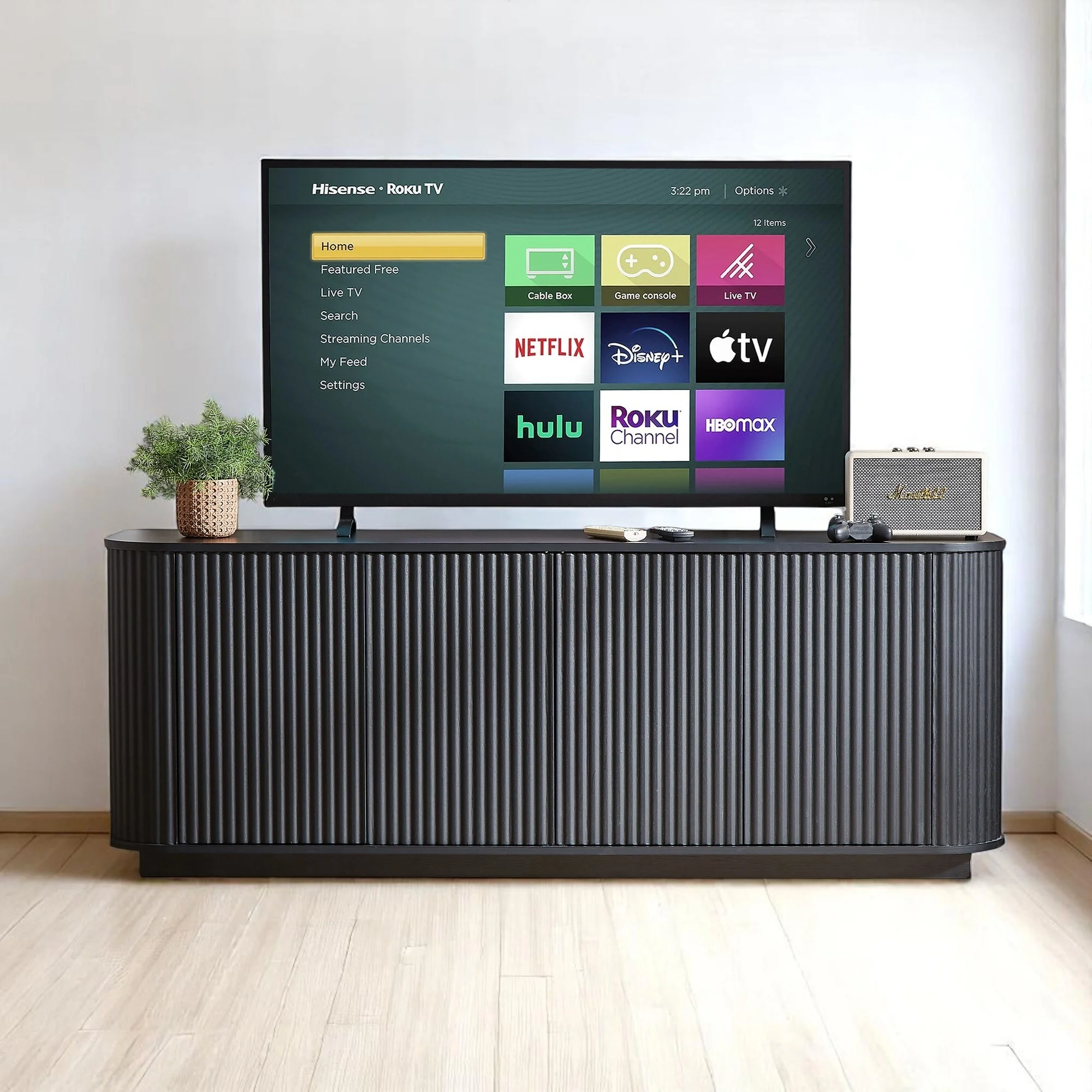 Sideboard Storage Cabinet TV Stand with Wave Pattern Doors, Press-to-Open Mechanism, and Curved Panels,Buffet Cabinet