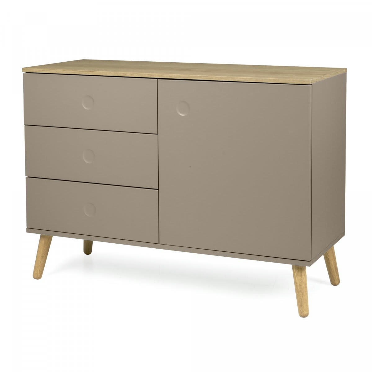 ZINO - Buffet scandinave 109cm 3 tiroirs et 1 porte taupe