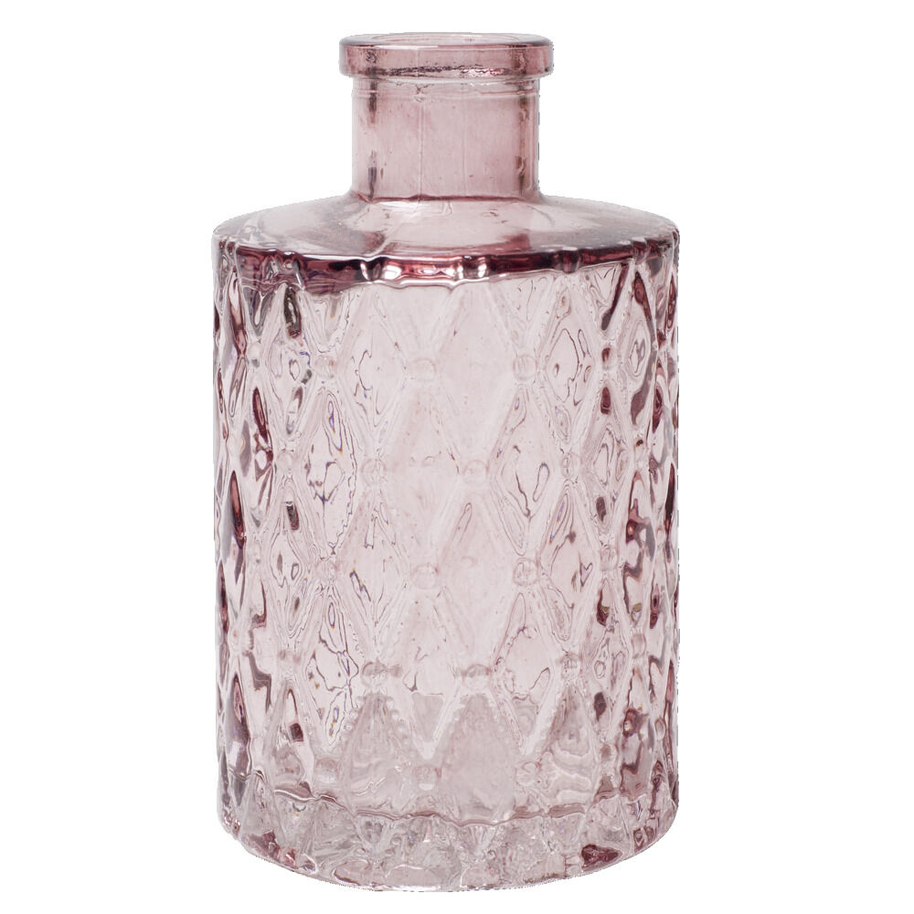 Vase verre coloré bouteille décor relief Ø6xH10,5cm (3 modèles)