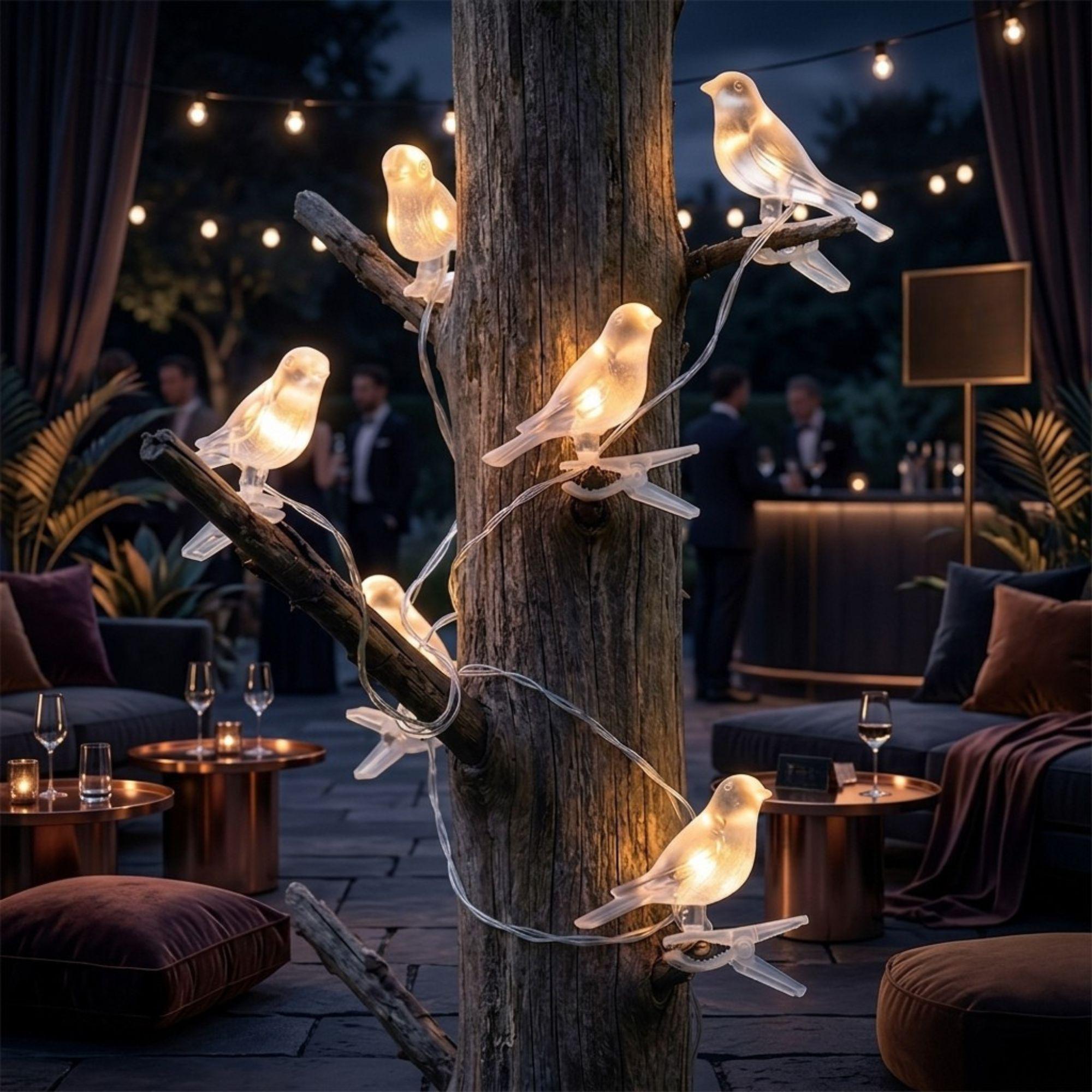 Solar Bird String Lights, IP44 Outdoor Garden Lighting, Pastoral Patio and Balcony Decor, 6–12 Hour Illumination for Courtyard Displays