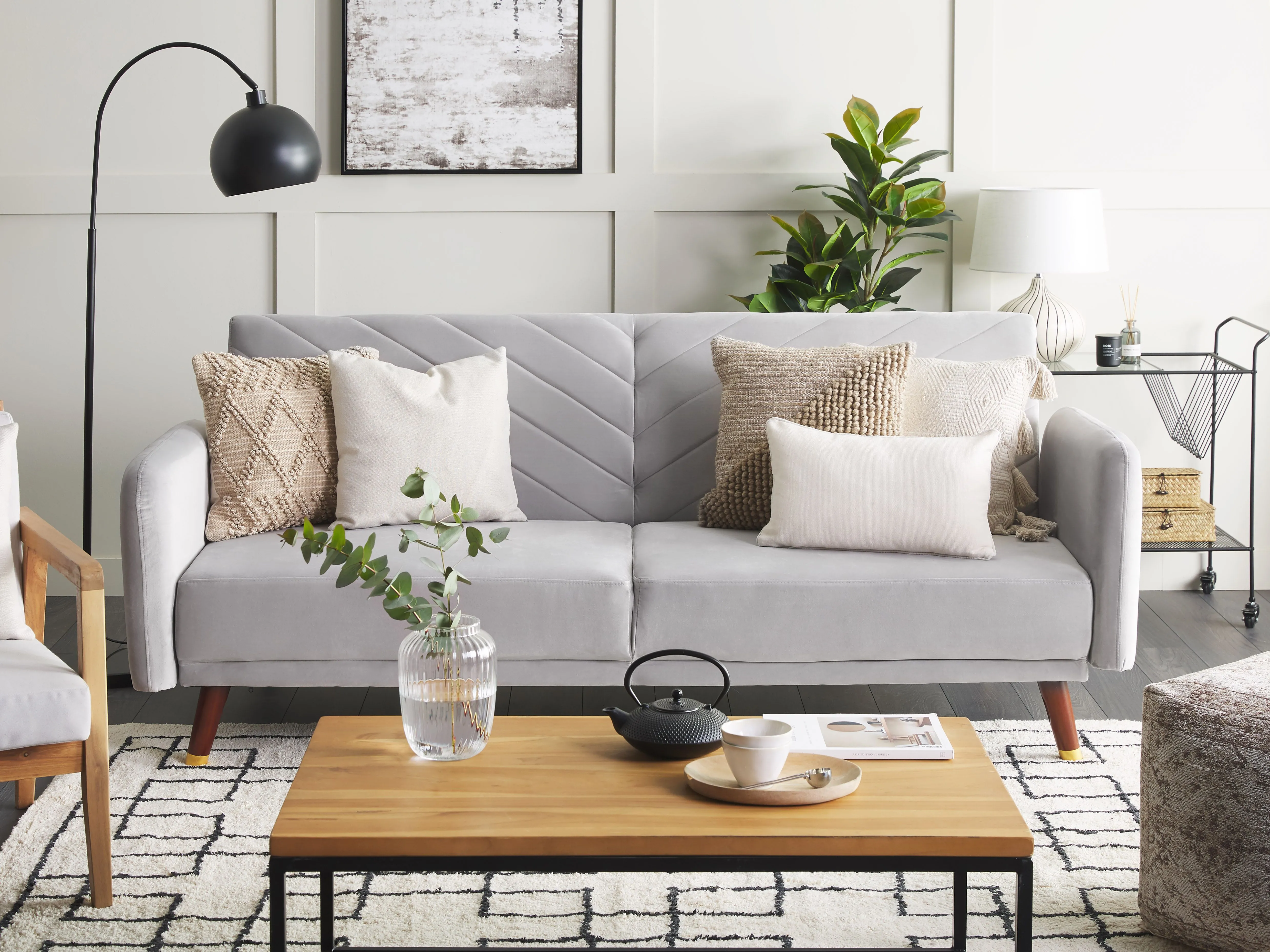 Sofa Bed 3 Seater SENJA Velvet Light Grey