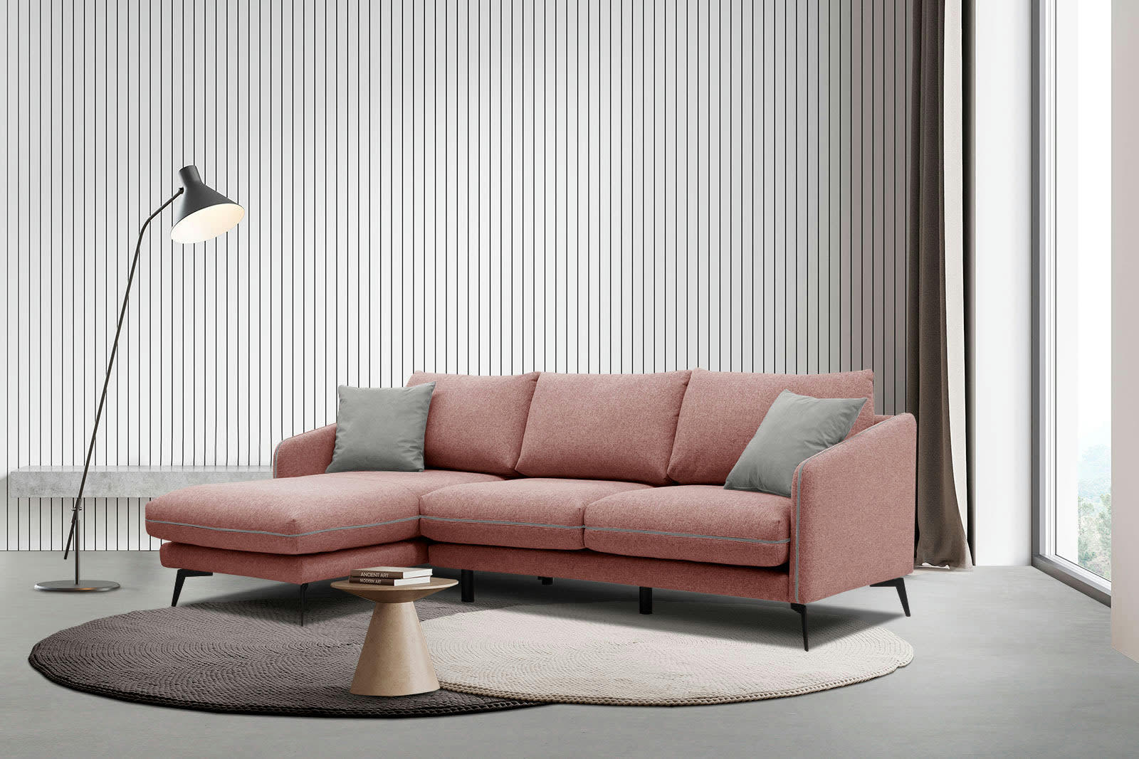 SOGEL - Canapé d'angle gauche 4 places tissu rouge clair