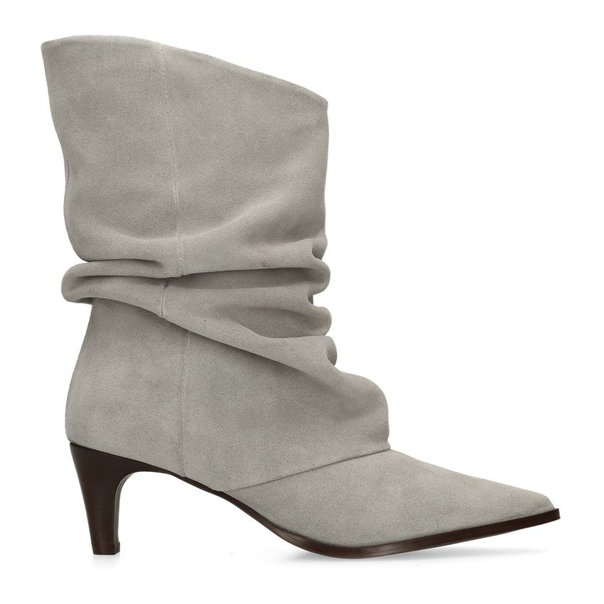 Manfield Grijze suède slouchy enkellaarsjes