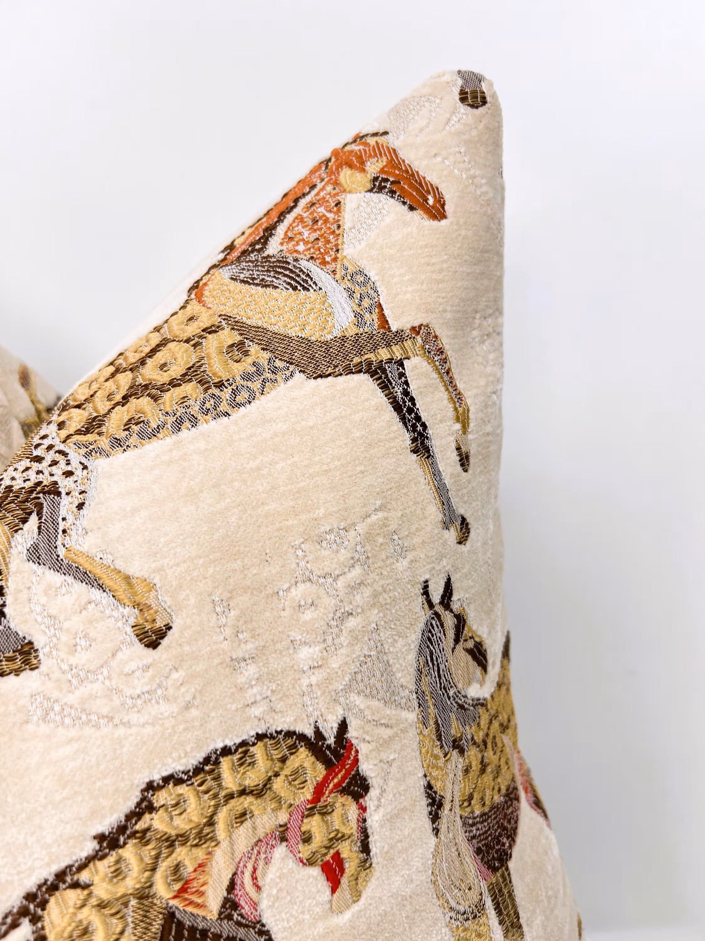 Woven Chenille Horse Pillow Cover: Embroidered Equestrian Cushion, Cream Throw Pillow