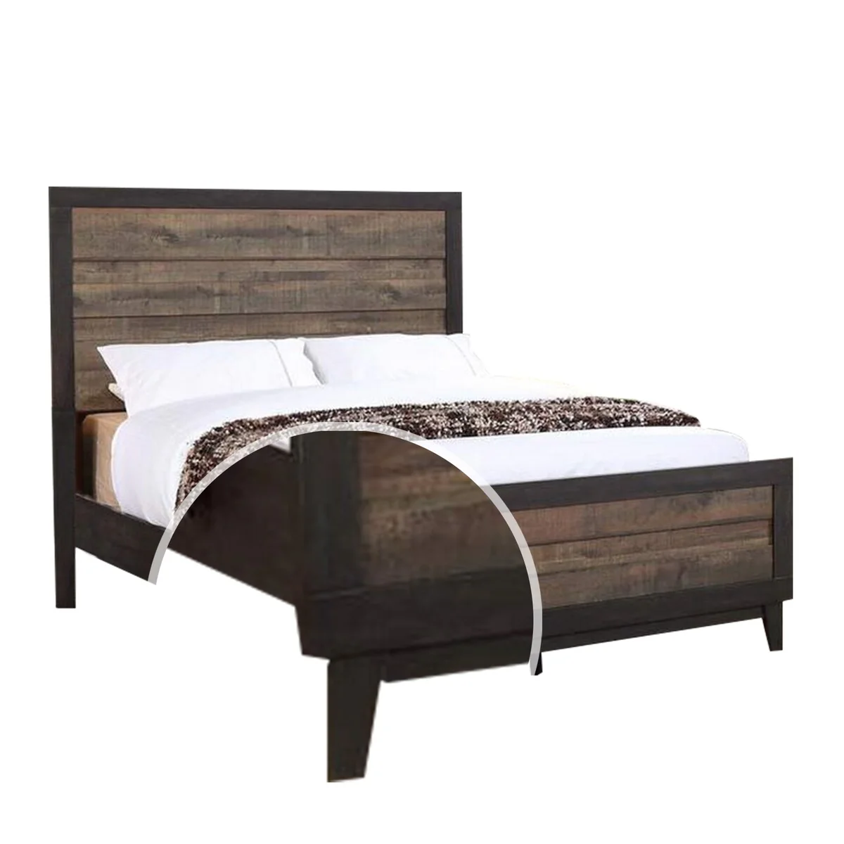 Wooden Panel Design Queen Headboard and Footboard with Dual Tone Look,Brown