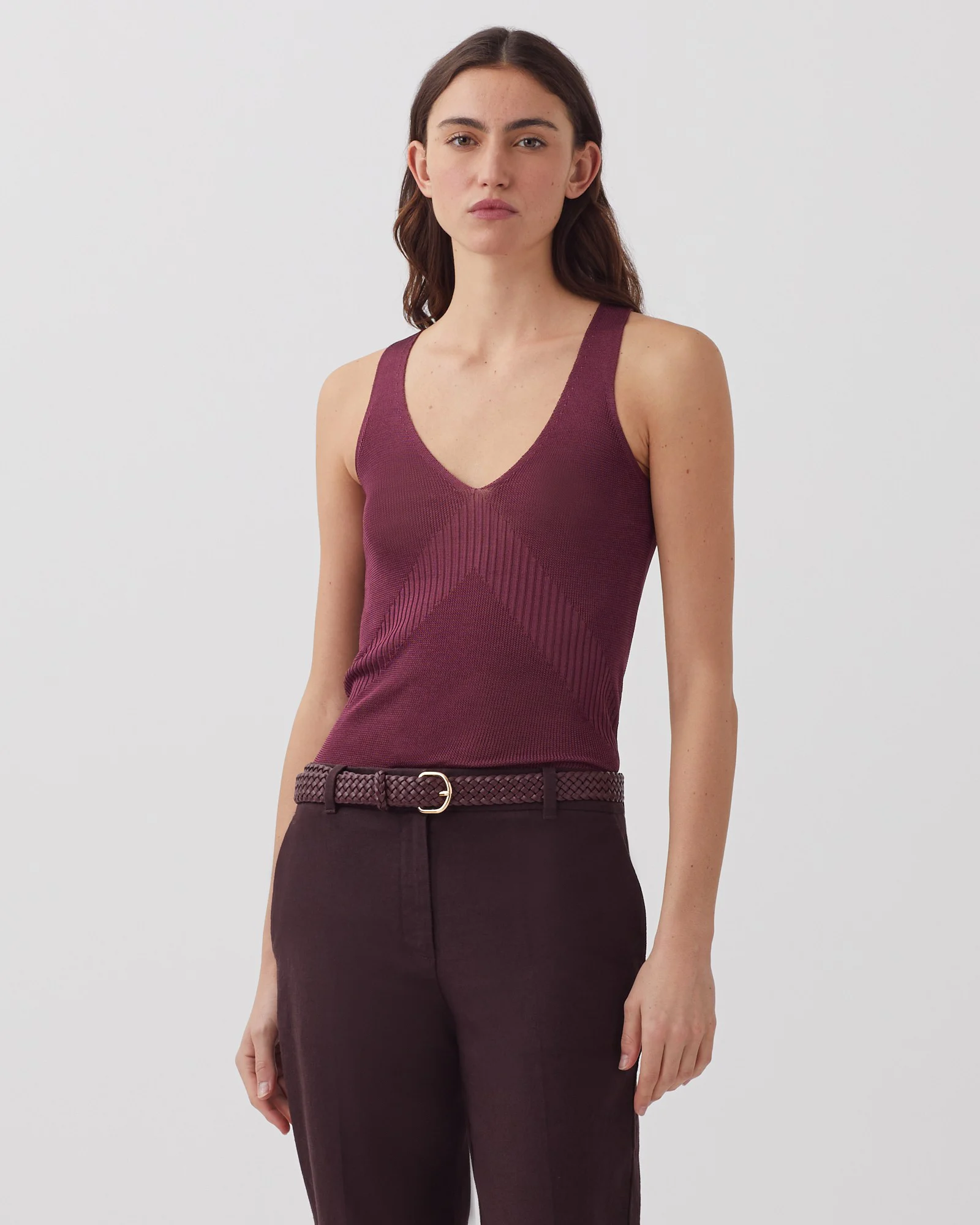 Ceinture fine tressée en cuir