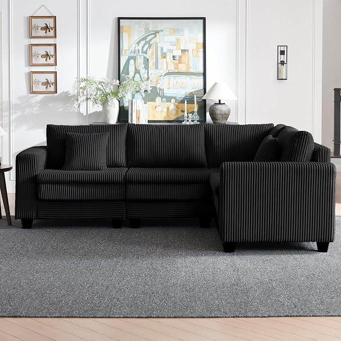 Modern Modular L Shaped Sectional Sofa with Plush Corduroy Upholstery and Deep Seat for Living Room or Guest Room