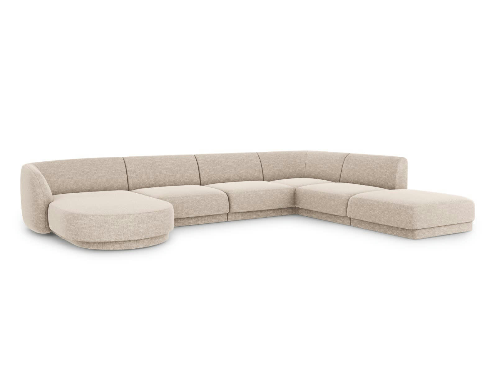 MILEY - Canapé d'angle côté droit 6 places en tissu chenille beige