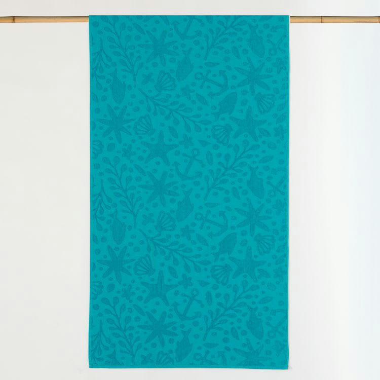COQUILLAGES - Drap de plage en Coton Bleu 75x150 cm