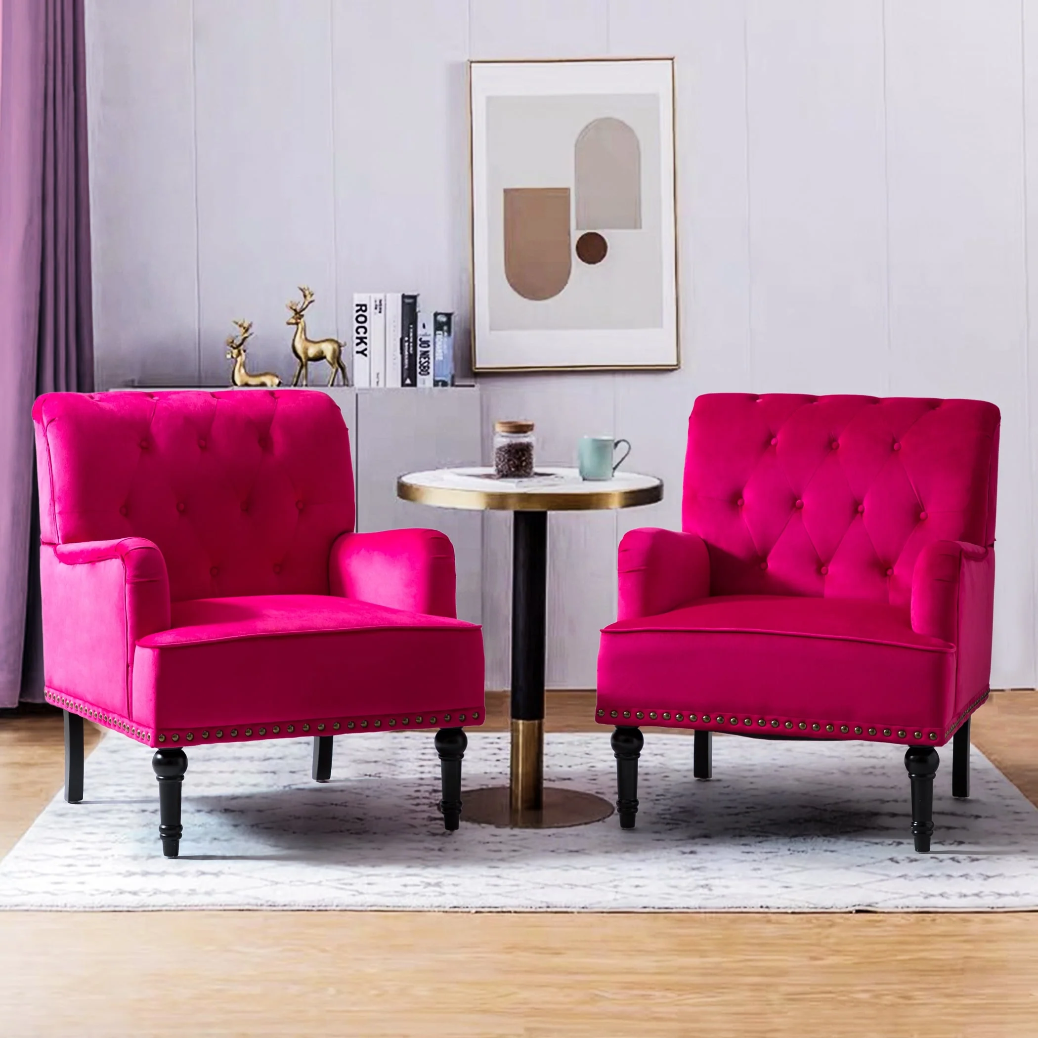 Geltrude Transitional Upholstered Club Chair with Tufted Back Set of 2 by HULALA HOME