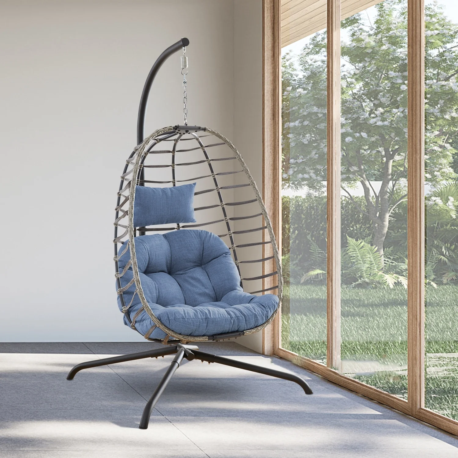 Wicker Outdoor Hanging Egg Swing Chair with Cushion