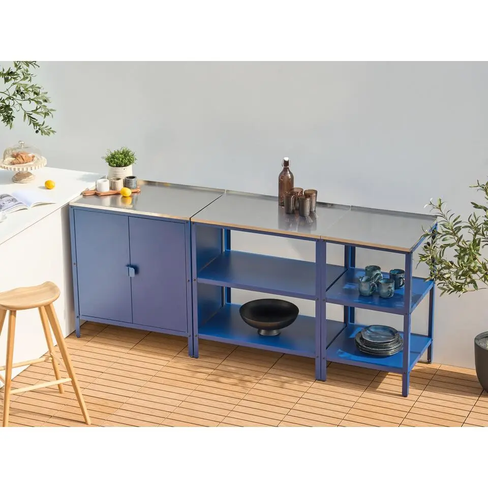 VILAMA - Tuin kookeiland met keukenkast - Blauw - 3-delig - RVS