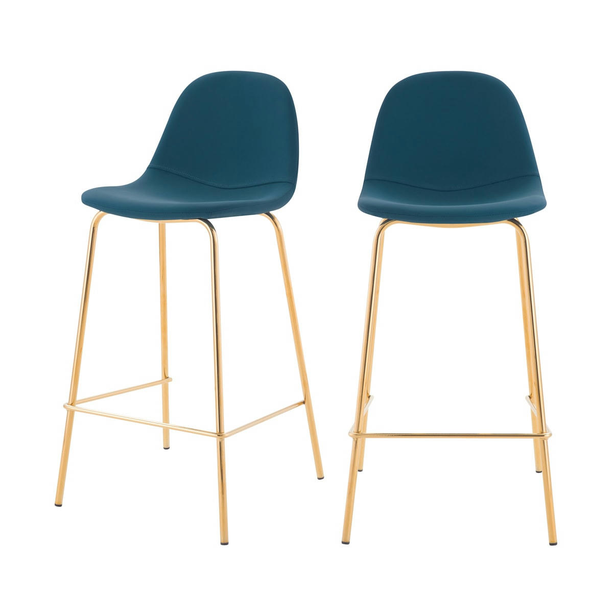 HENRIK - Chaise pour îlot central 65 cm en cuir synthétique bleue (lot de 2)