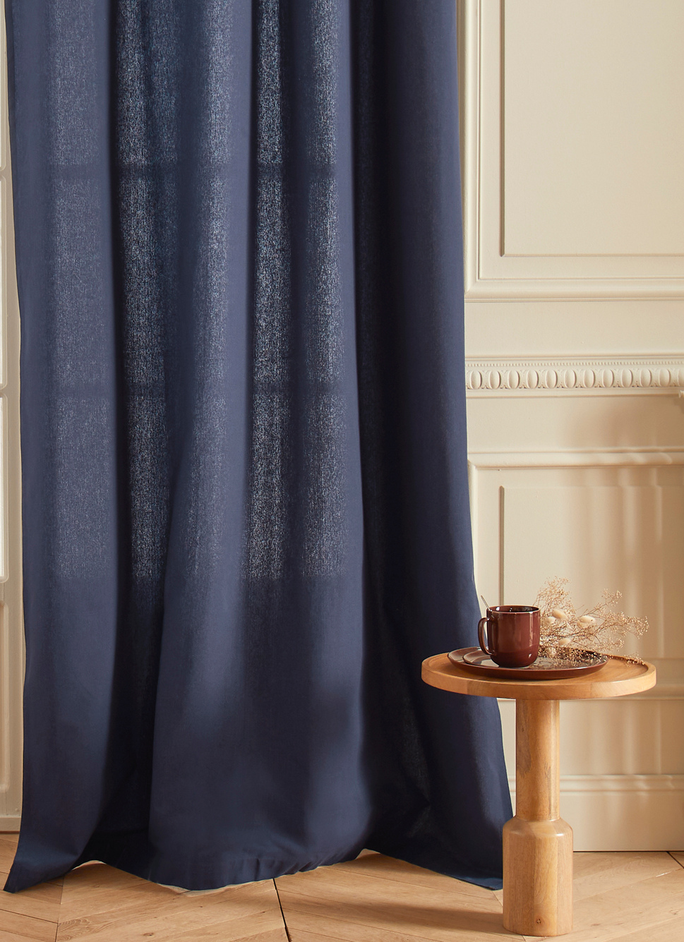 RIDEAU EN COTON ÉPAIS UNI INDIGO