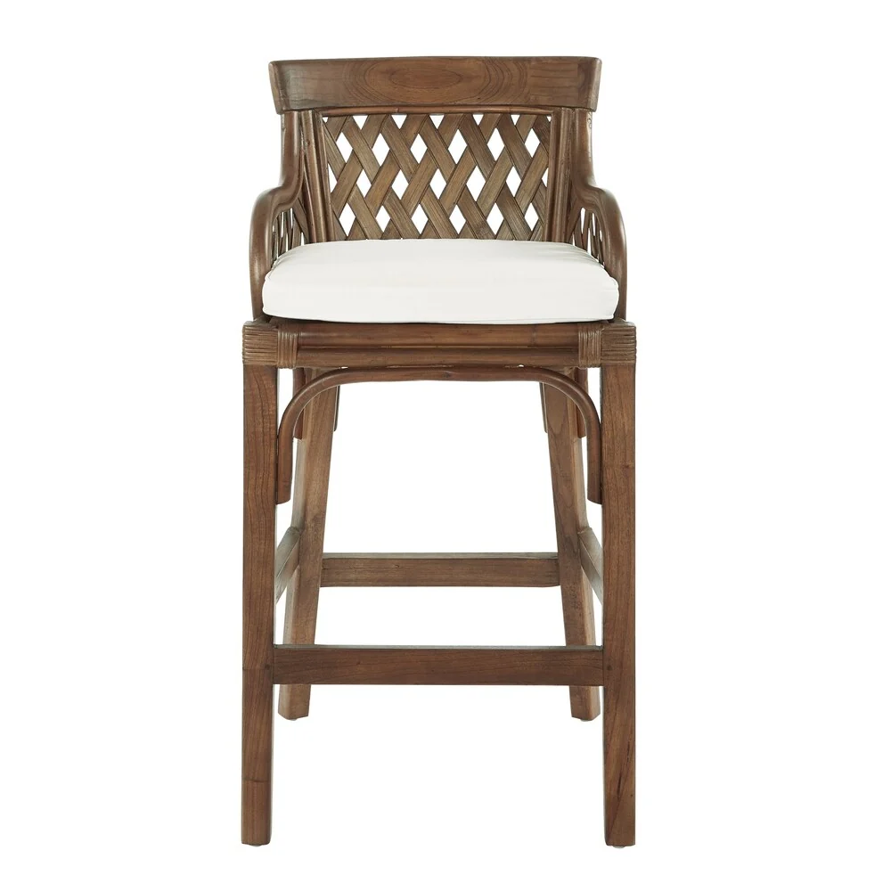 Plantation Cushioned Counter Stool with Woven Back Panels