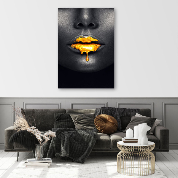 Feeby Obraz na płótnie, Złote Usta Kobieta Styl Glamour 40x60