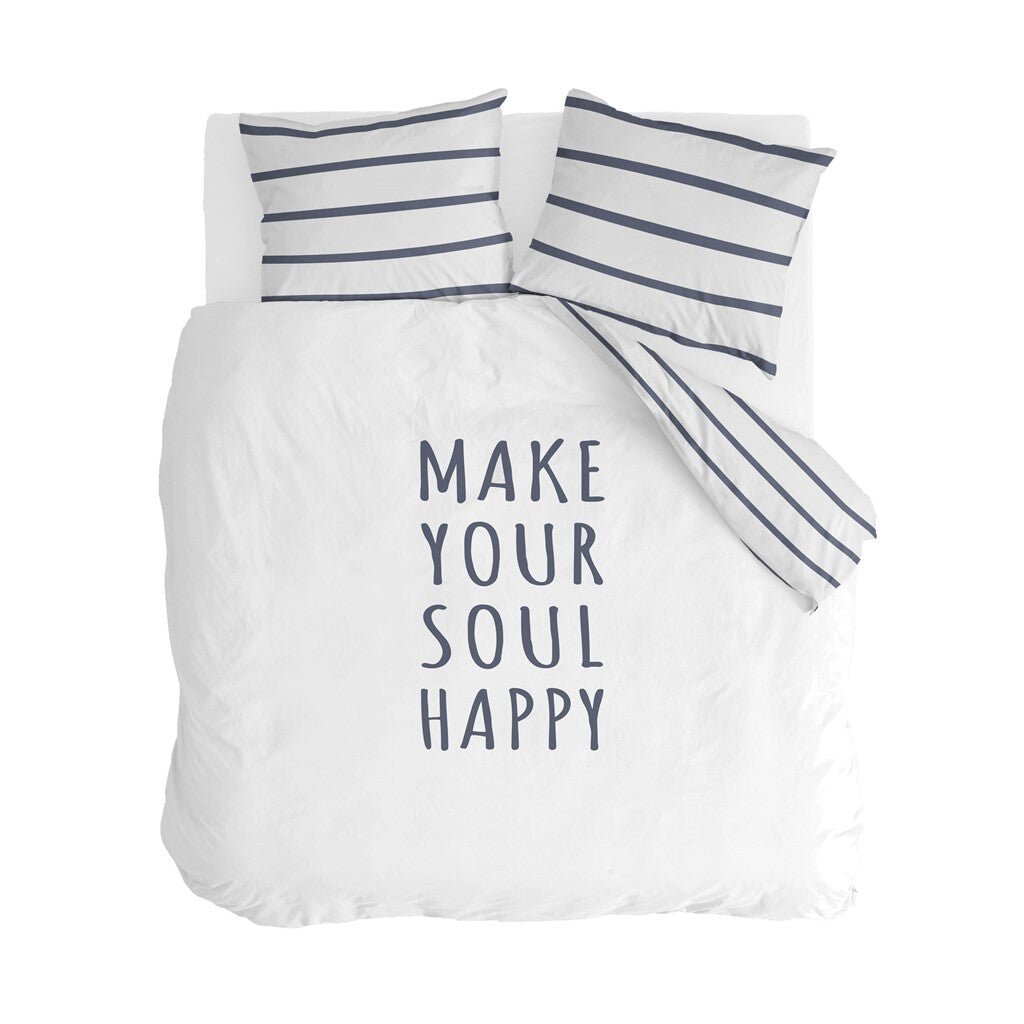 Walra - Dekbedovertrek Happy Wake Up - 200x220 - Wit   Blauw