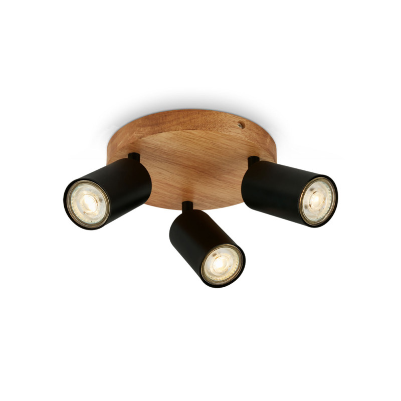 Spot Vintage avec base en bois noir GU10 3 x 9 W BRILONER