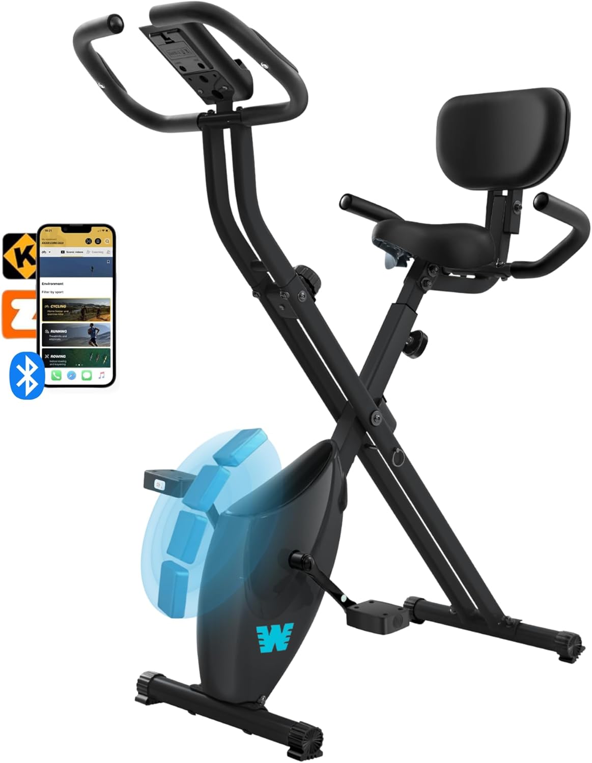 BARWING Stationary Exercise Bike for Home Workout, 5 IN 1 Foldable Indoor Cycling Bike for Seniors, 350LB Capacity, 16-Level Magnetic Resistance, Seat Backrest Adjustments
