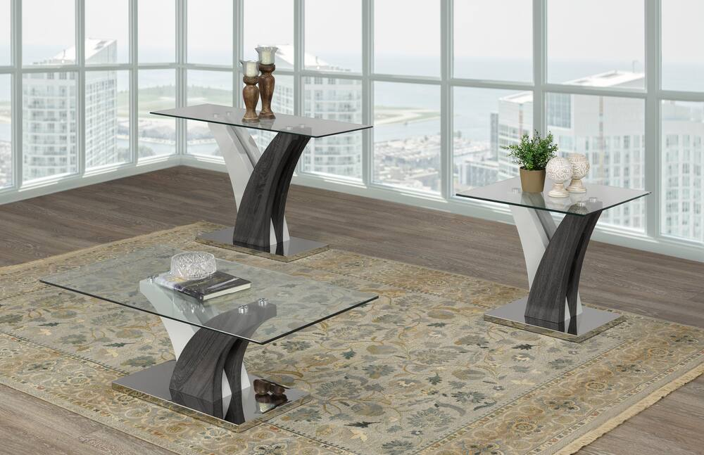 Brassex Jerome Contemporary Console Table with Tempered Glass Top, Grey/White
