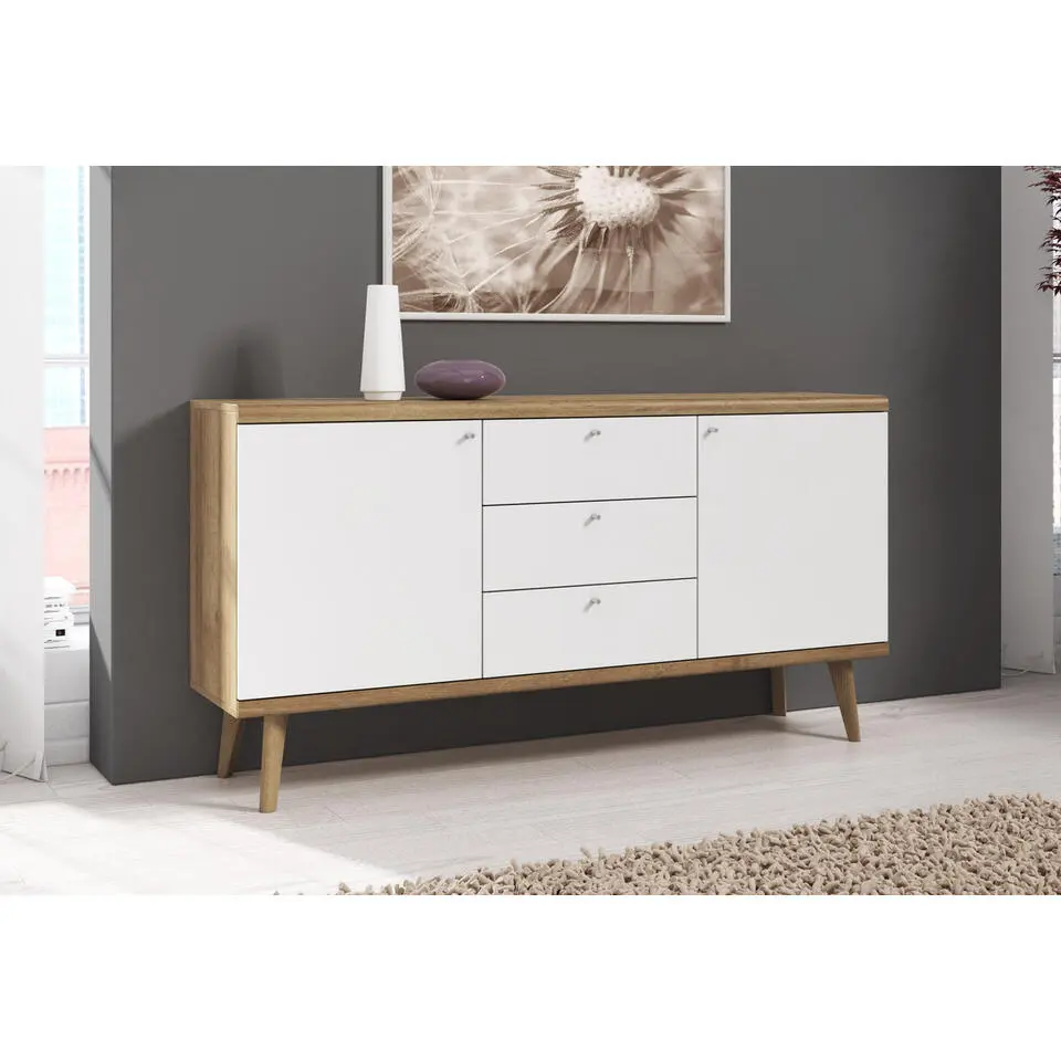 Meubella - Dressoir Primavera - Wit - Licht eiken - 160 cm